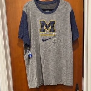 Nike Men's Gray and Blue Michigan Tee